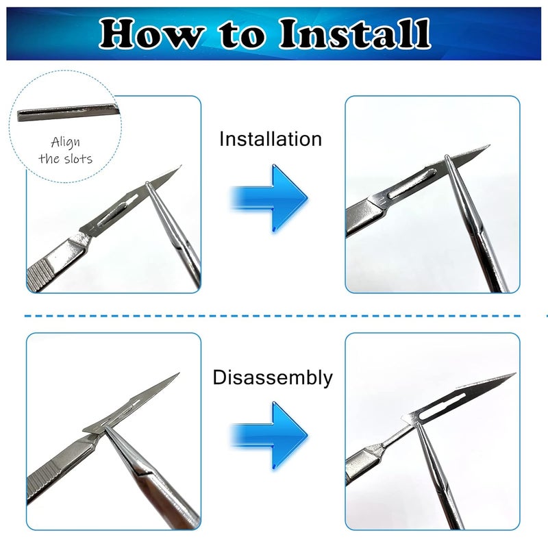 ZKKZOMA 40 Pieces Scalpel Blades #10 Scalpels Surgical Sterile with 2PCS #3 Handles & Storage Box,Individually Wrapped High Carbon Steel for Callus Removal,Sculpting, Cutting,Crafts More, silvery - Image 4